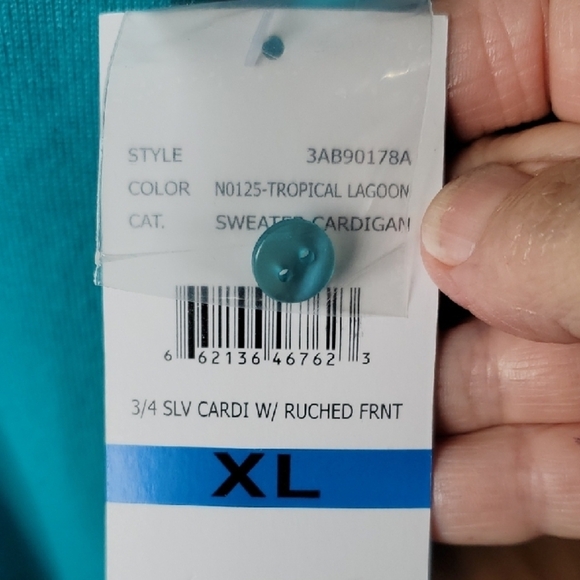 Debbie Morgan Teal Blue Ruffle Cardigan Sweater NWT XL - Picture 3 of 9